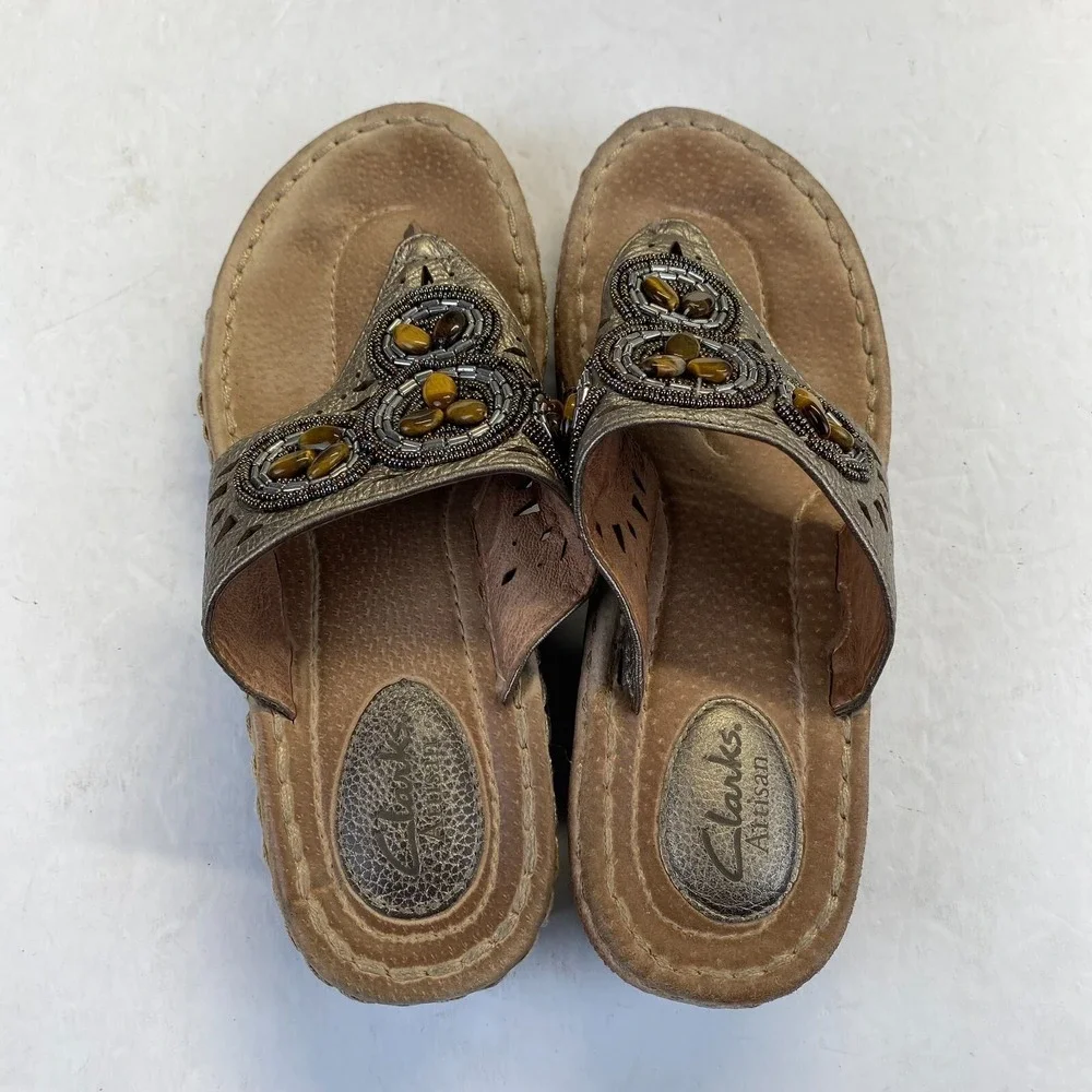 Clarks Artisan Thong Sandals Women's Size 7.5M‎ Beaded 32235,Casual,Comfort